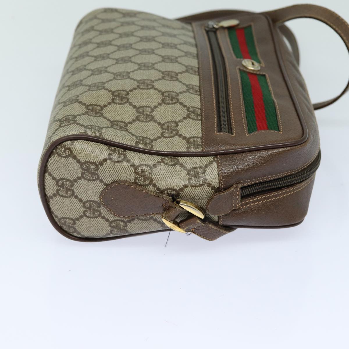 GUCCI GG Supreme Web Sherry Line Shoulder Bag PVC Beige Red 82870