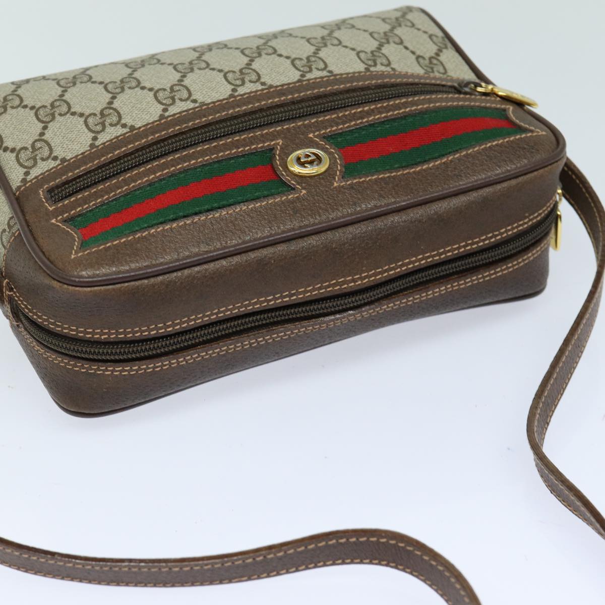 GUCCI GG Supreme Web Sherry Line Shoulder Bag PVC Beige Red 56 02 087 82871