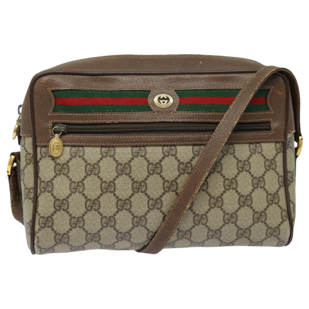 GUCCI GG Supreme Web Sherry Line Shoulder Bag PVC Beige Red 56 02 088 82872