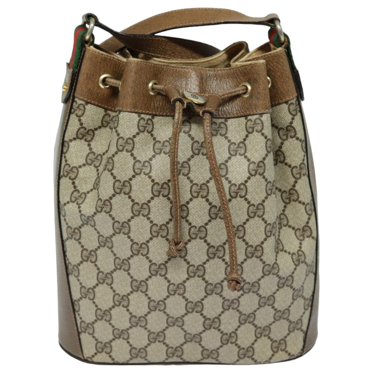 GUCCI GG Supreme Web Sherry Line Shoulder Bag PVC Beige Red 82873