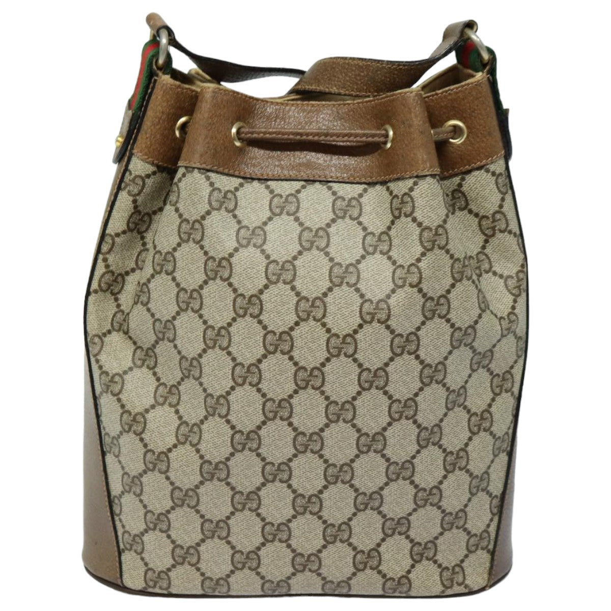 GUCCI GG Supreme Web Sherry Line Shoulder Bag PVC Beige Red 82873