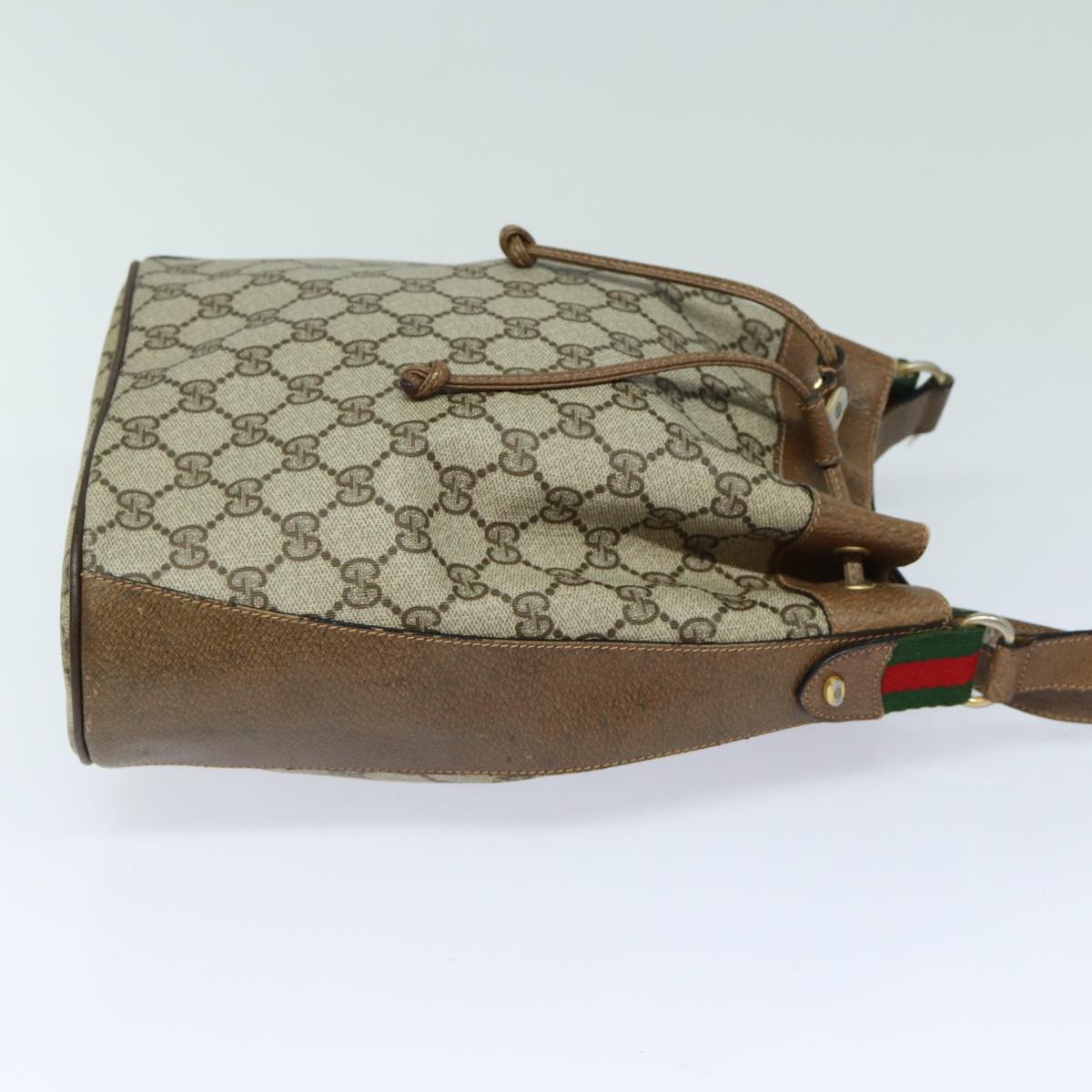 GUCCI GG Supreme Web Sherry Line Shoulder Bag PVC Beige Red 82873