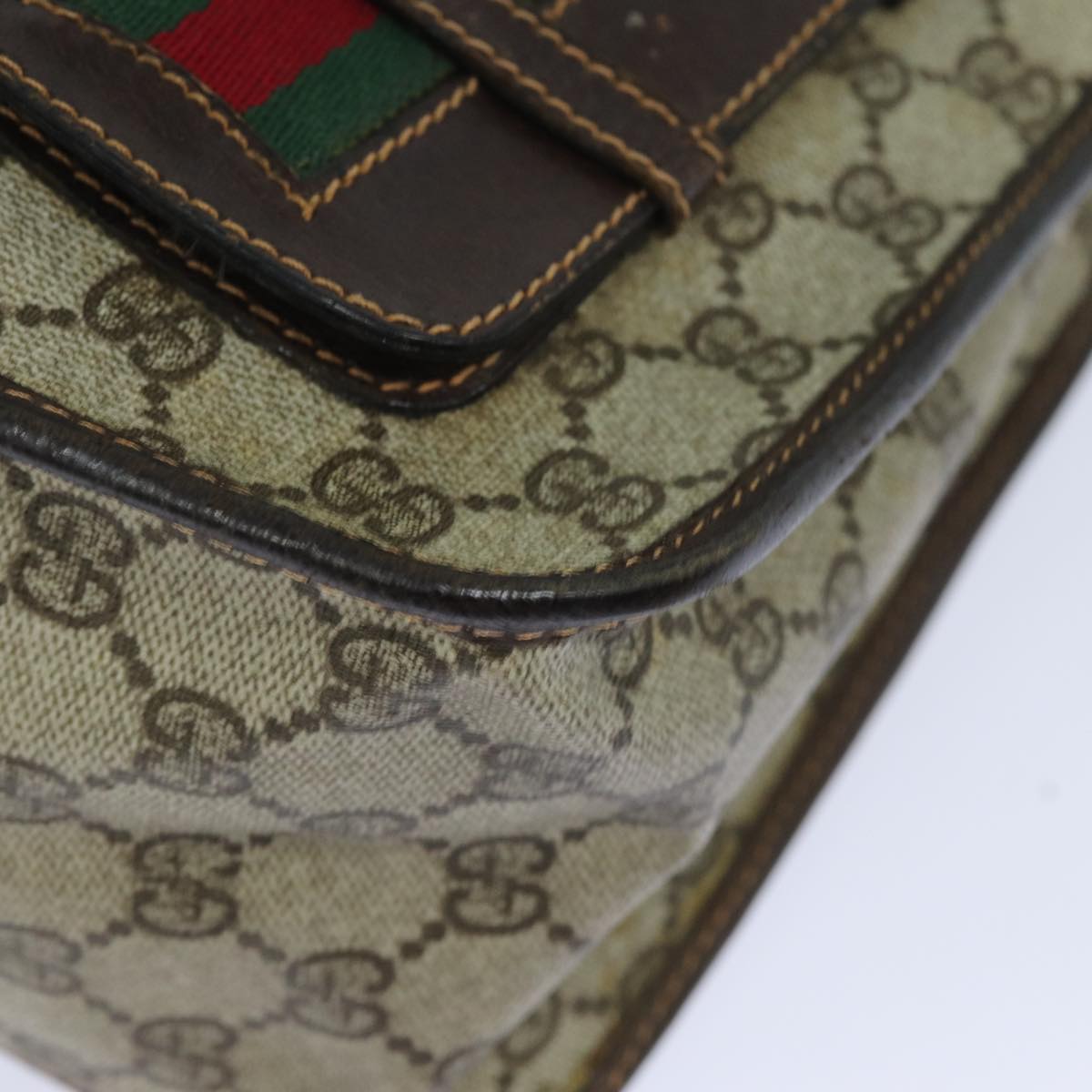 GUCCI GG Supreme Web Sherry Line Shoulder Bag PVC Beige Red 82910