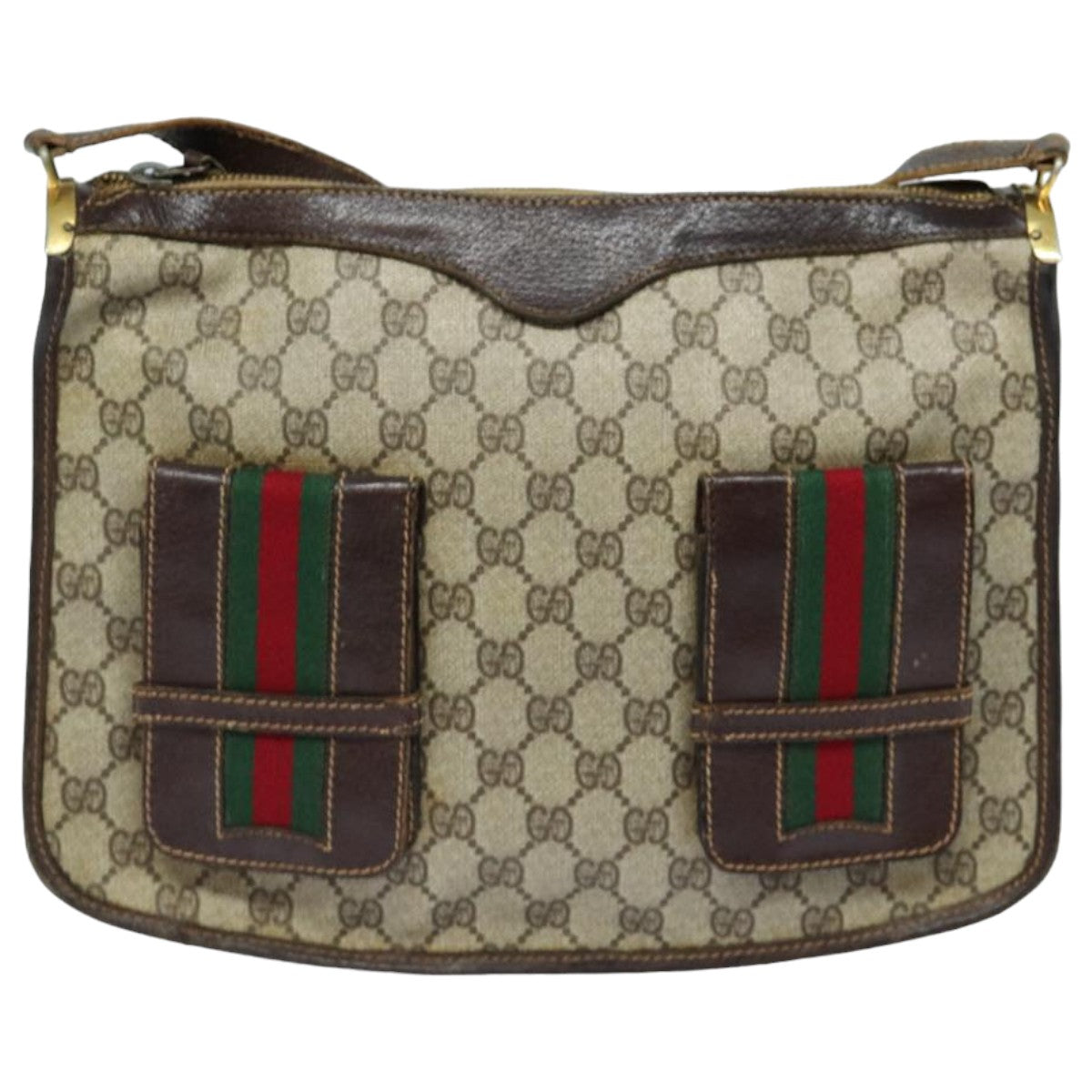 GUCCI GG Supreme Web Sherry Line Shoulder Bag PVC Beige Red 82910