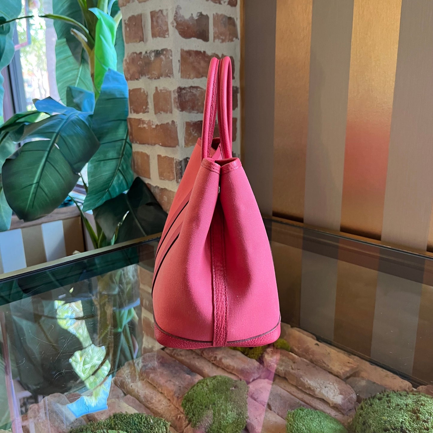 HERMES Garden Party 30 Pink Clémence Toile Tote