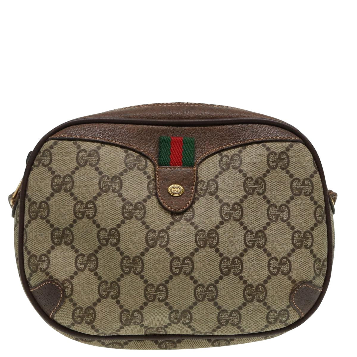 GUCCI GG Canvas Web Sherry Line Shoulder Bag PVC Leather Beige 83133