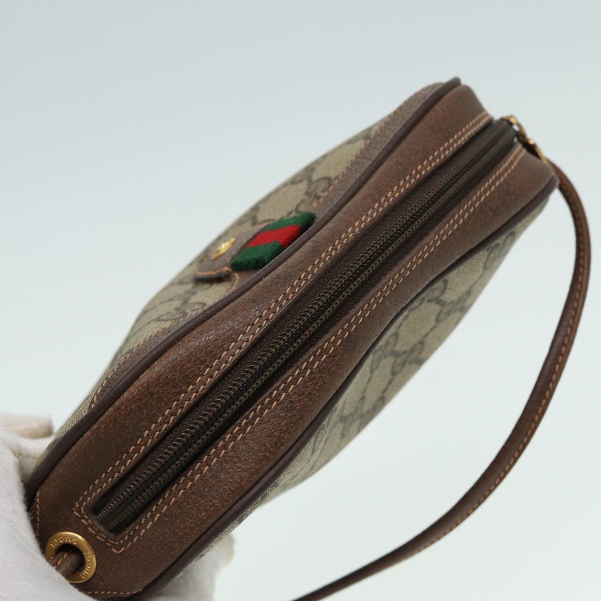 GUCCI GG Canvas Web Sherry Line Shoulder Bag PVC Leather Beige 83133