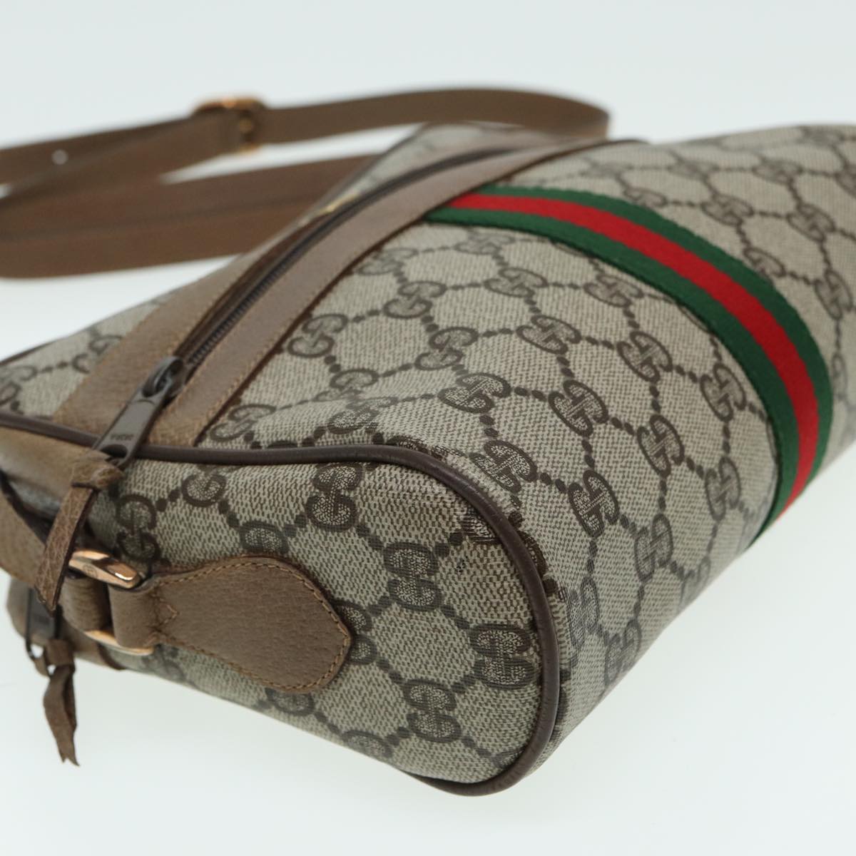 GUCCI GG Canvas Web Sherry Line Shoulder Bag PVC Leather Beige 83134