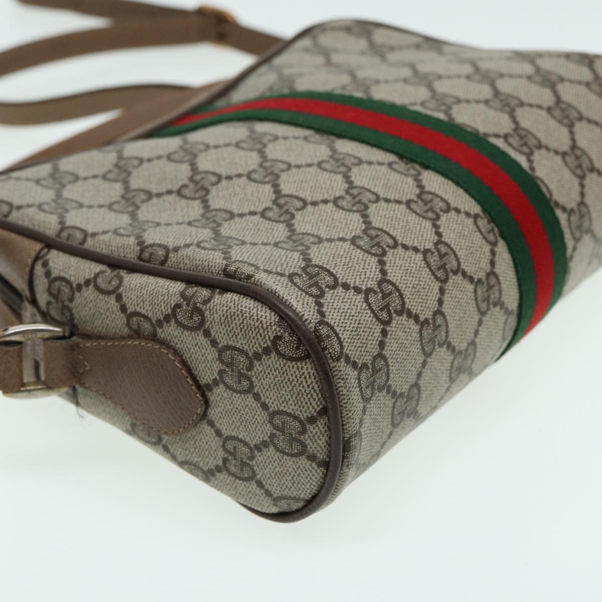 GUCCI GG Canvas Web Sherry Line Shoulder Bag PVC Leather Beige 83134