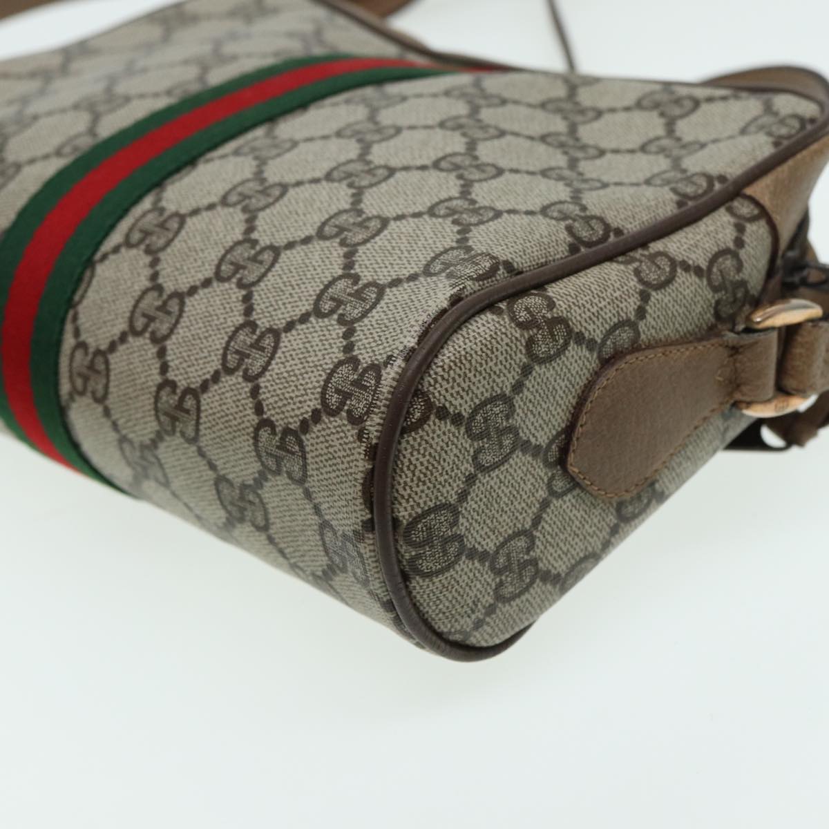 GUCCI GG Canvas Web Sherry Line Shoulder Bag PVC Leather Beige 83134