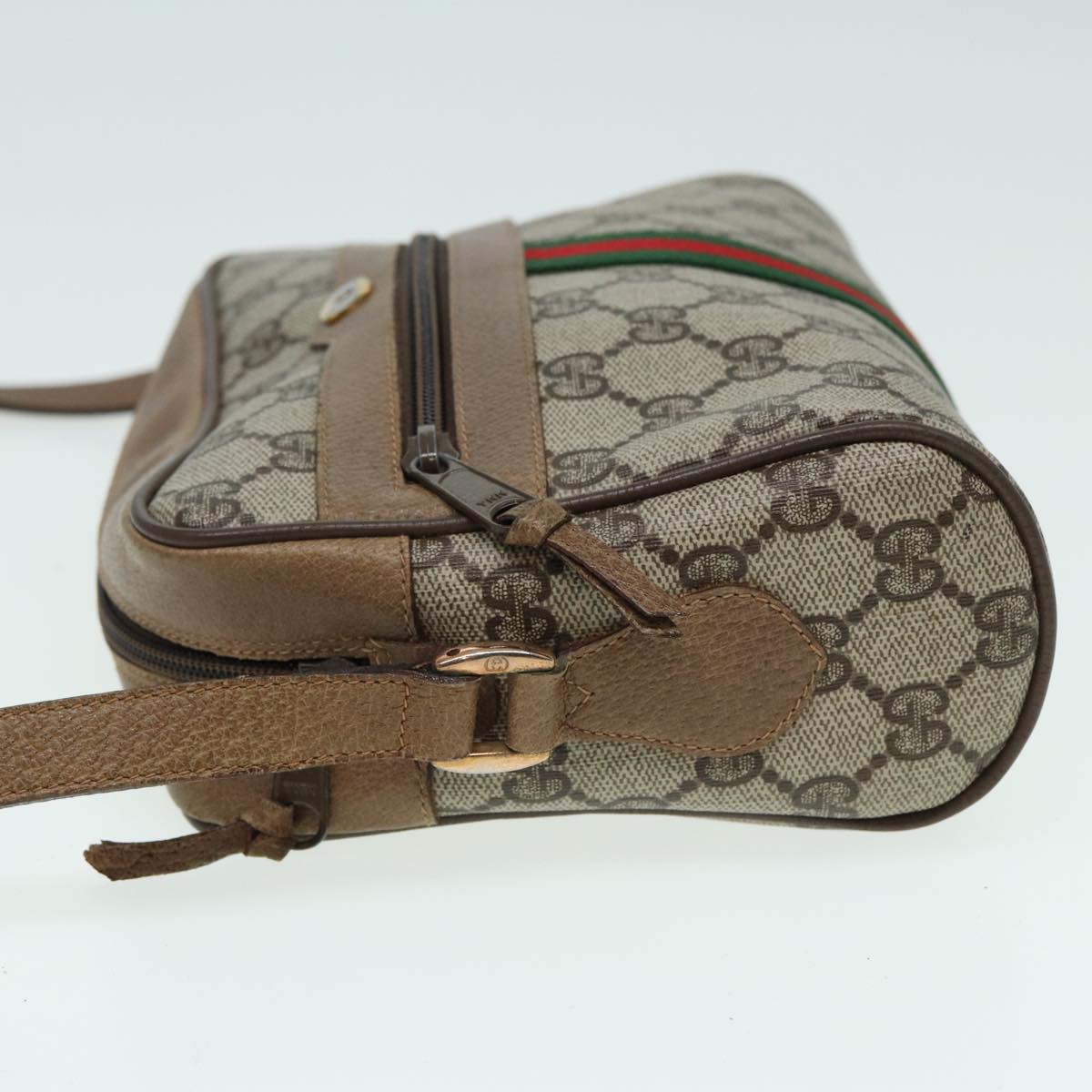 GUCCI GG Canvas Web Sherry Line Shoulder Bag PVC Leather Beige 83134