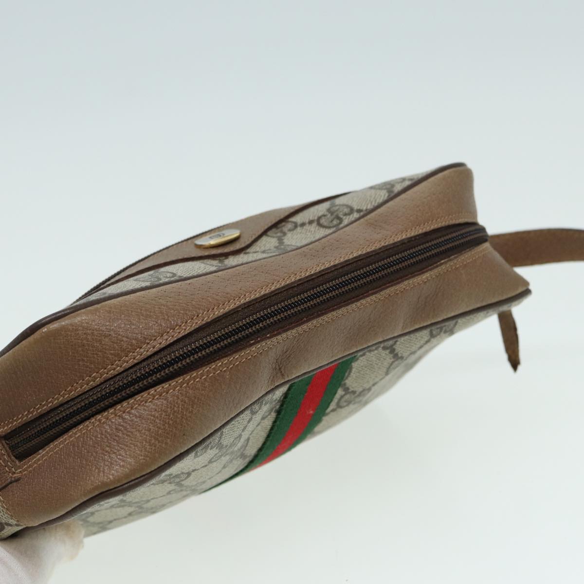 GUCCI GG Canvas Web Sherry Line Shoulder Bag PVC Leather Beige 83134