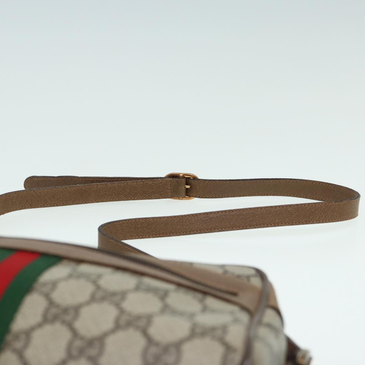 GUCCI GG Canvas Web Sherry Line Shoulder Bag PVC Leather Beige 83134
