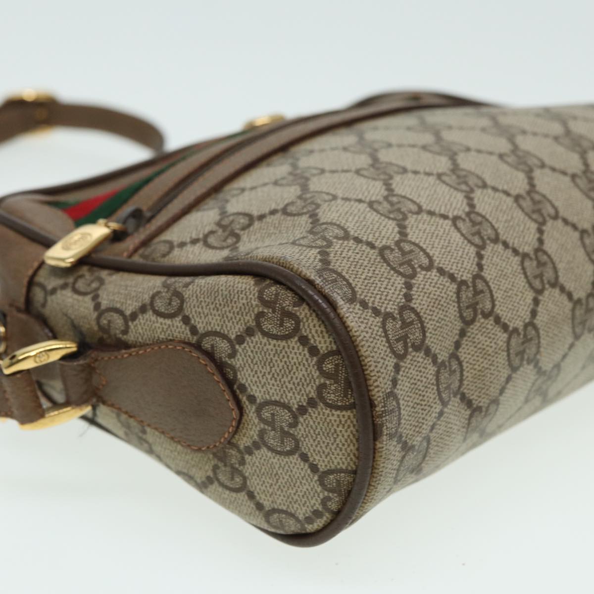 GUCCI GG Canvas Web Sherry Line Shoulder Bag PVC Leather Beige 83135