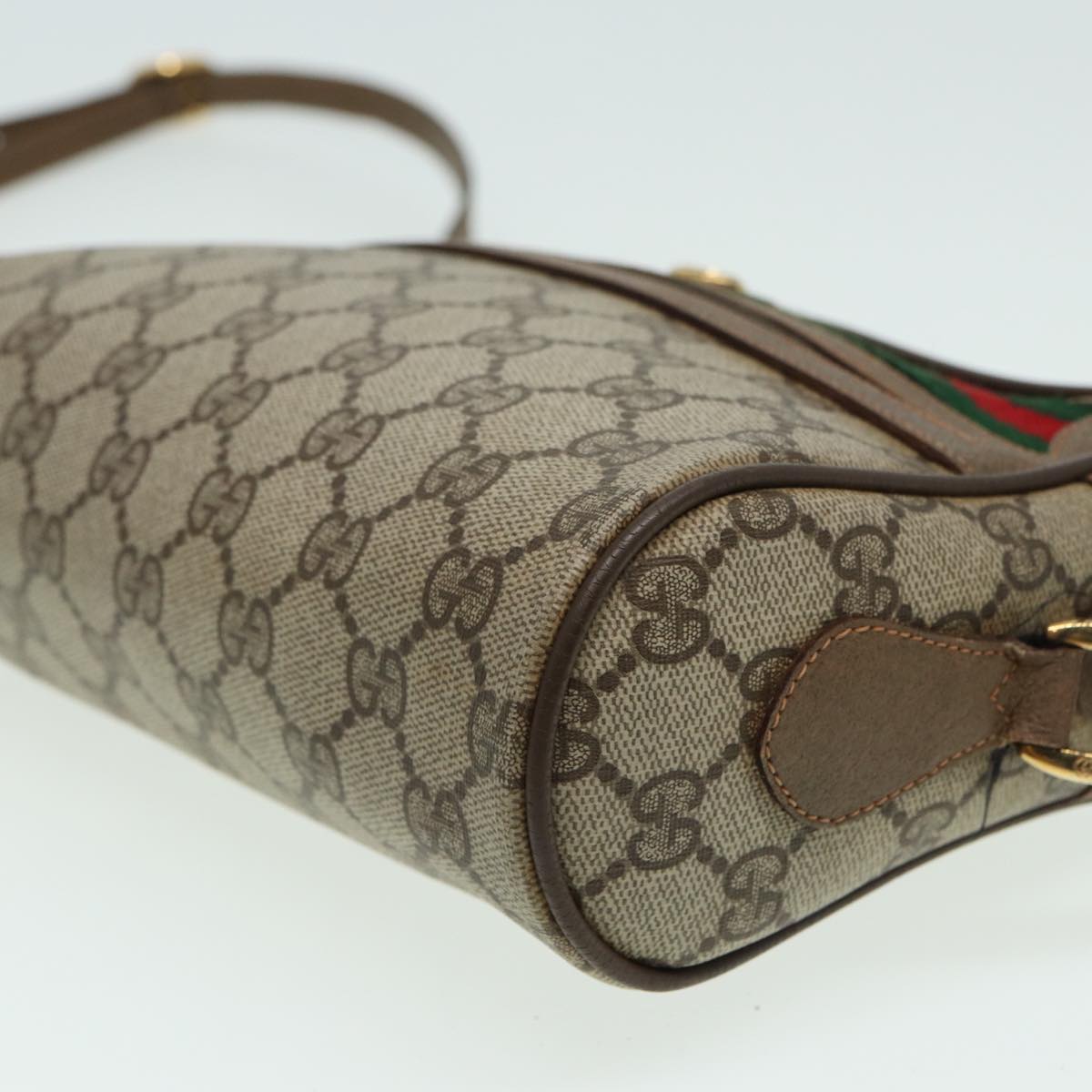 GUCCI GG Canvas Web Sherry Line Shoulder Bag PVC Leather Beige 83135