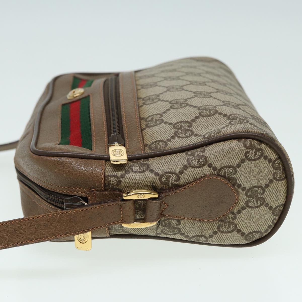 GUCCI GG Canvas Web Sherry Line Shoulder Bag PVC Leather Beige 83135