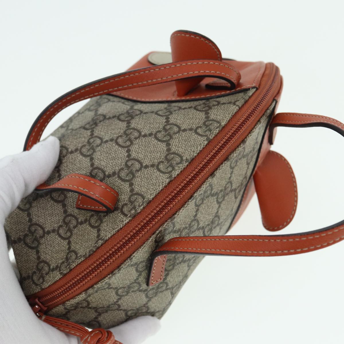 GUCCI GG Supreme Hand Bag PVC Leather Beige Orange 271093 83144