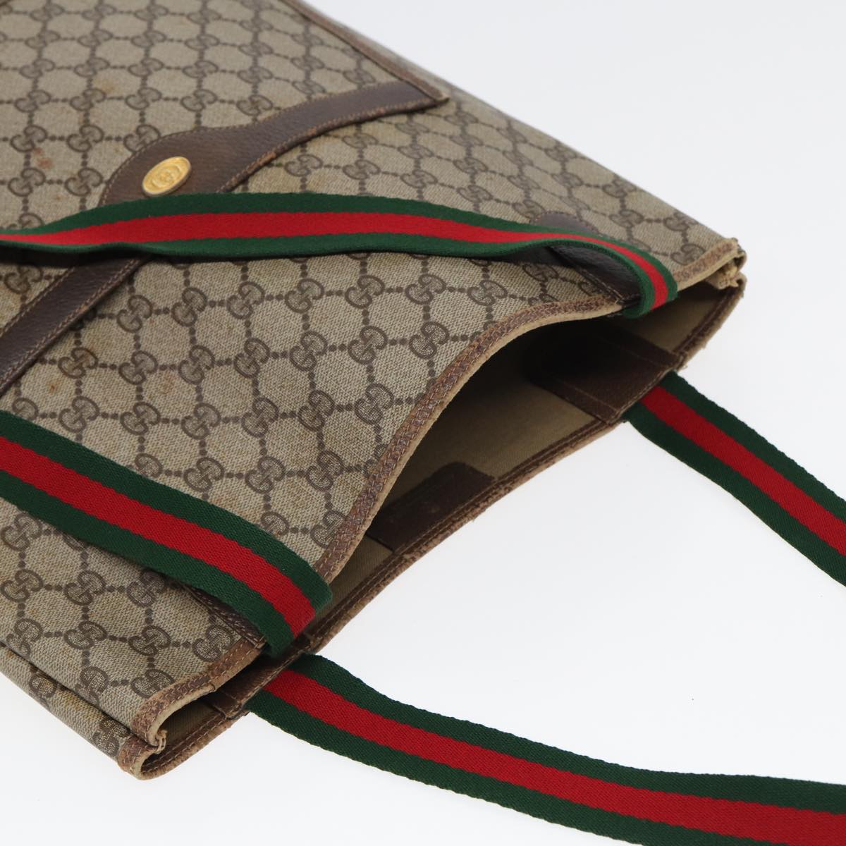 GUCCI GG Supreme Web Sherry Line Tote Bag PVC Leather Beige 39 02 003 83145