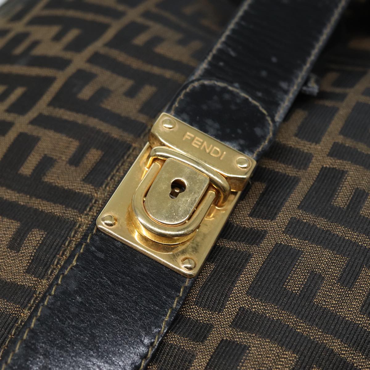FENDI Zucca Canvas Boston Bag Brown Black 83151