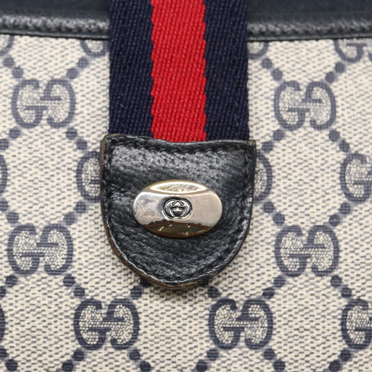 GUCCI GG Supreme Sherry Line Shoulder Bag PVC Navy Red 904 02 026 83193