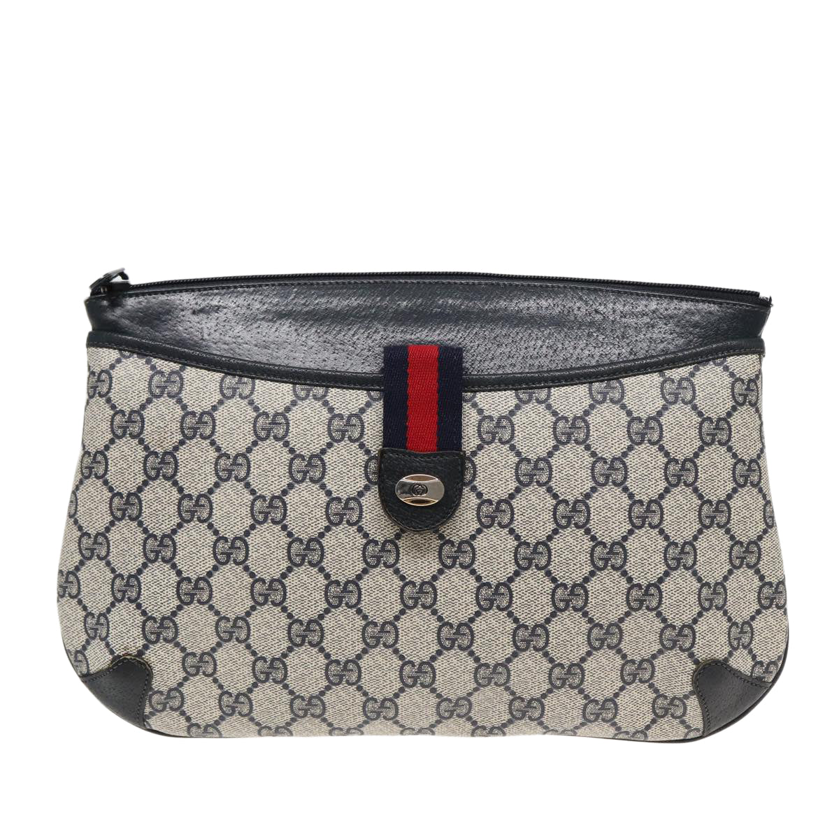 GUCCI GG Supreme Sherry Line Shoulder Bag PVC Navy Red 904 02 026 83193