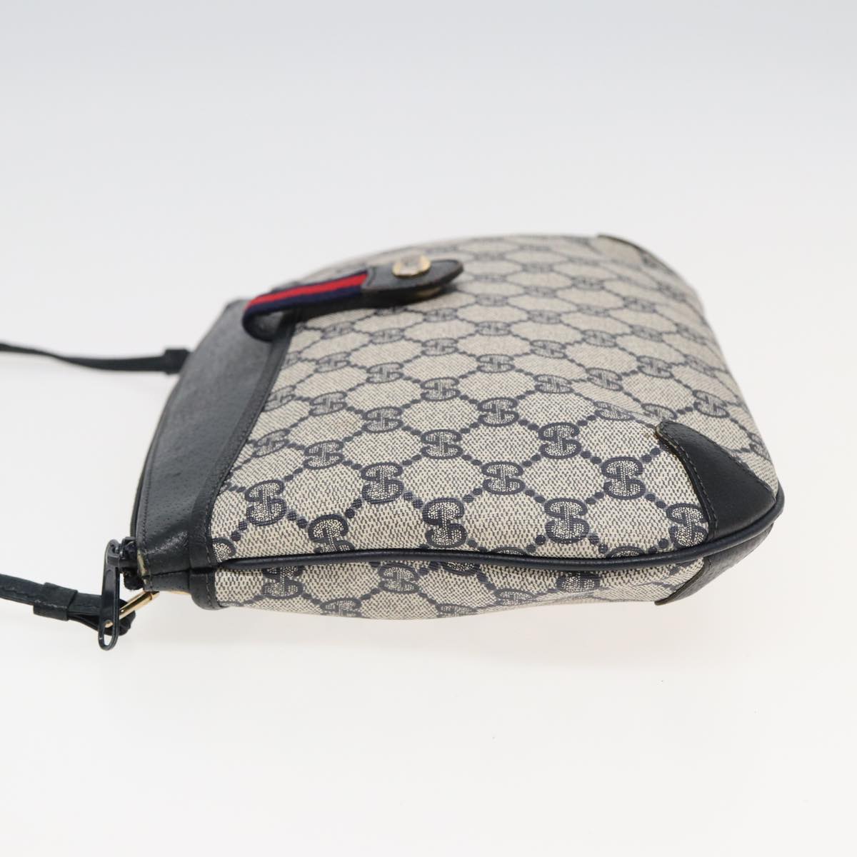 GUCCI GG Supreme Sherry Line Shoulder Bag PVC Navy Red 904 02 026 83193