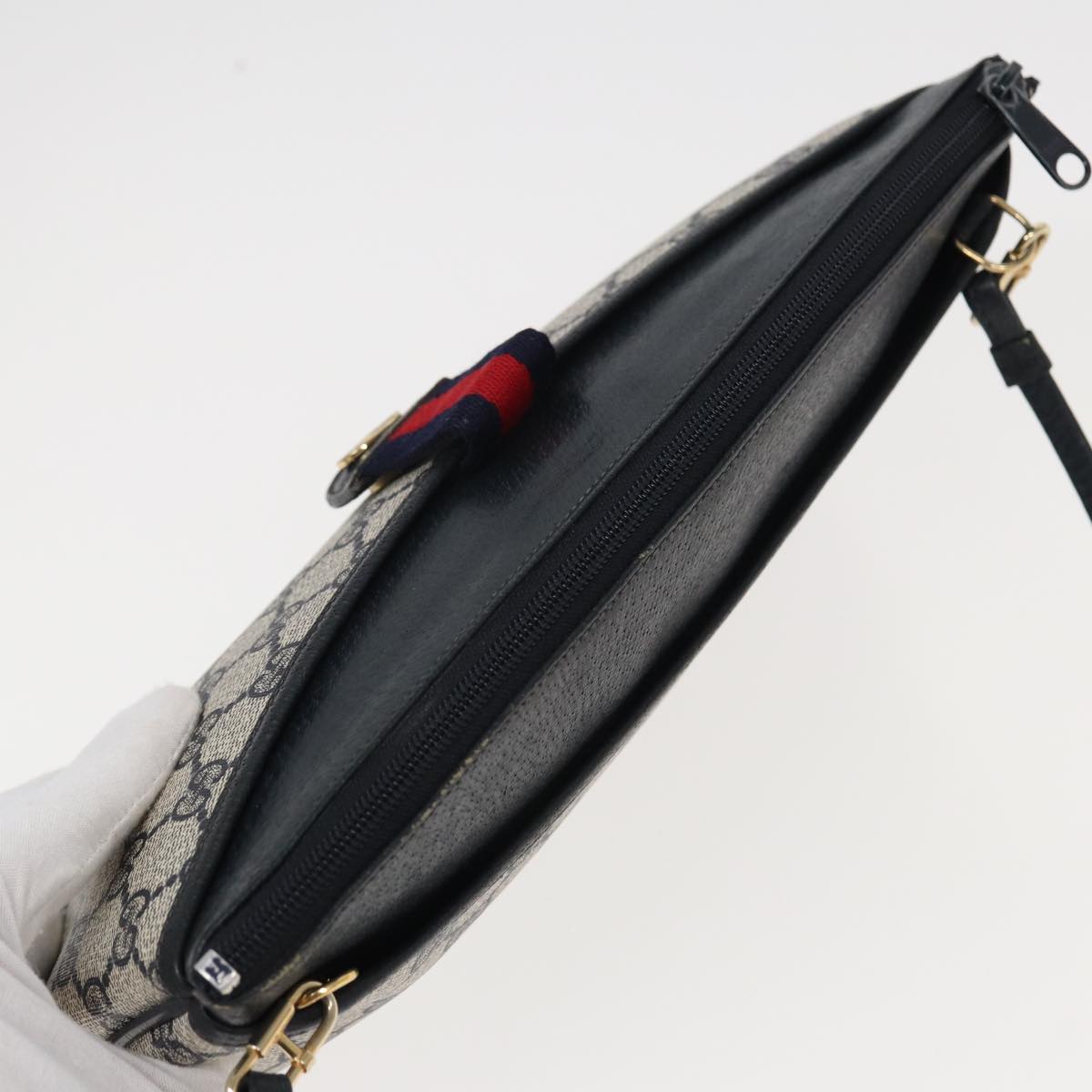 GUCCI GG Supreme Sherry Line Shoulder Bag PVC Navy Red 904 02 026 83193