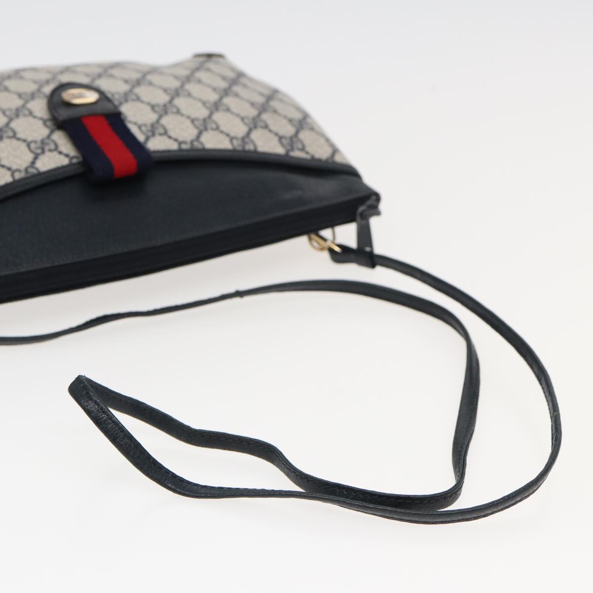 GUCCI GG Supreme Sherry Line Shoulder Bag PVC Navy Red 904 02 026 83193