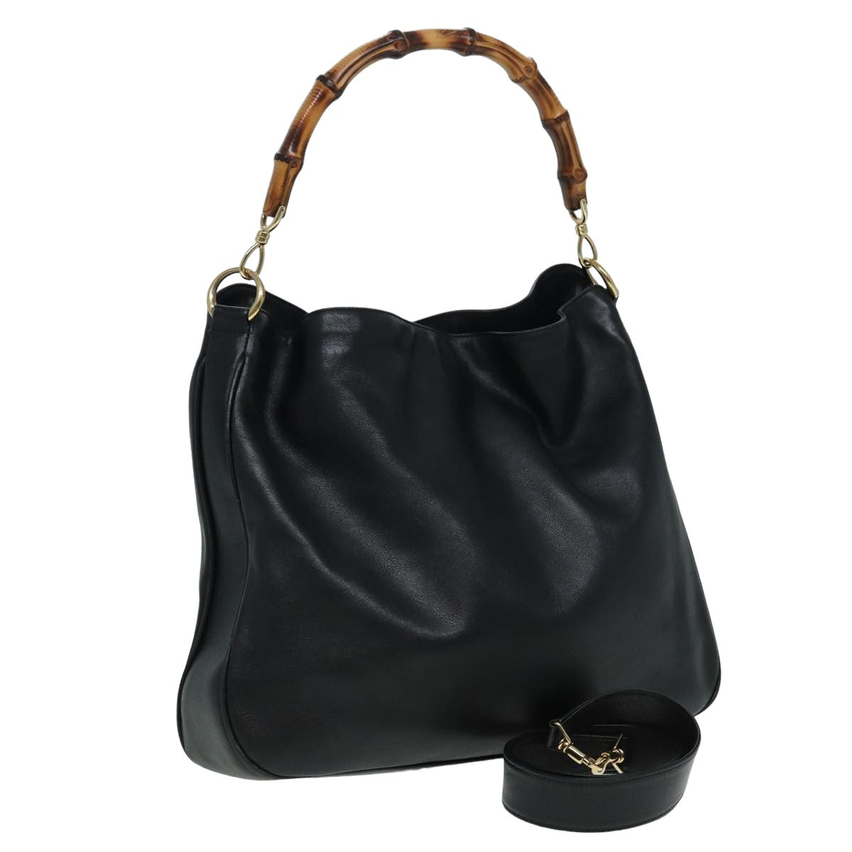 GUCCI Bamboo Hand Bag Leather 2way Black 83205