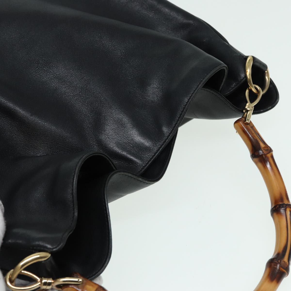 GUCCI Bamboo Hand Bag Leather 2way Black 83205