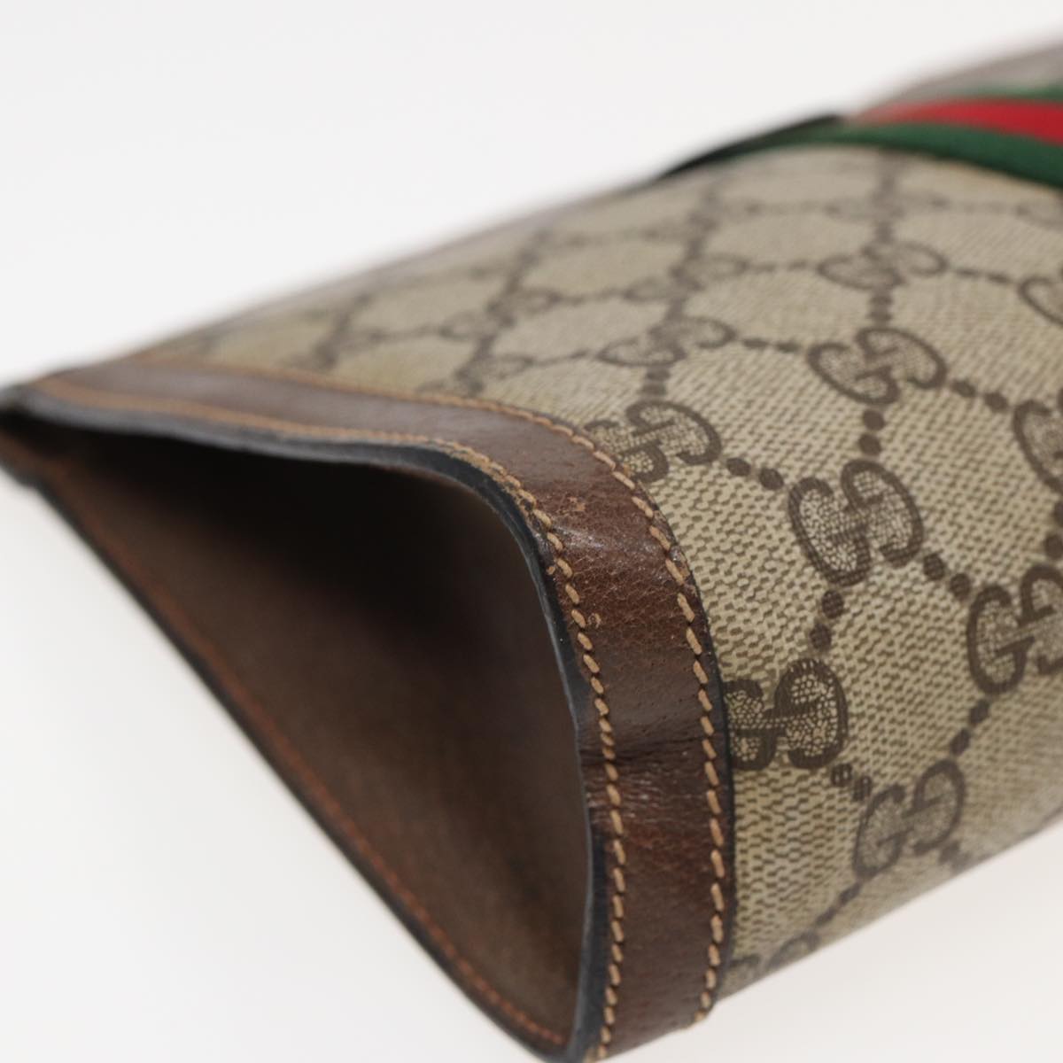 GUCCI GG Supreme Web Sherry Line Clutch Bag PVC Beige 89 01 001 83241
