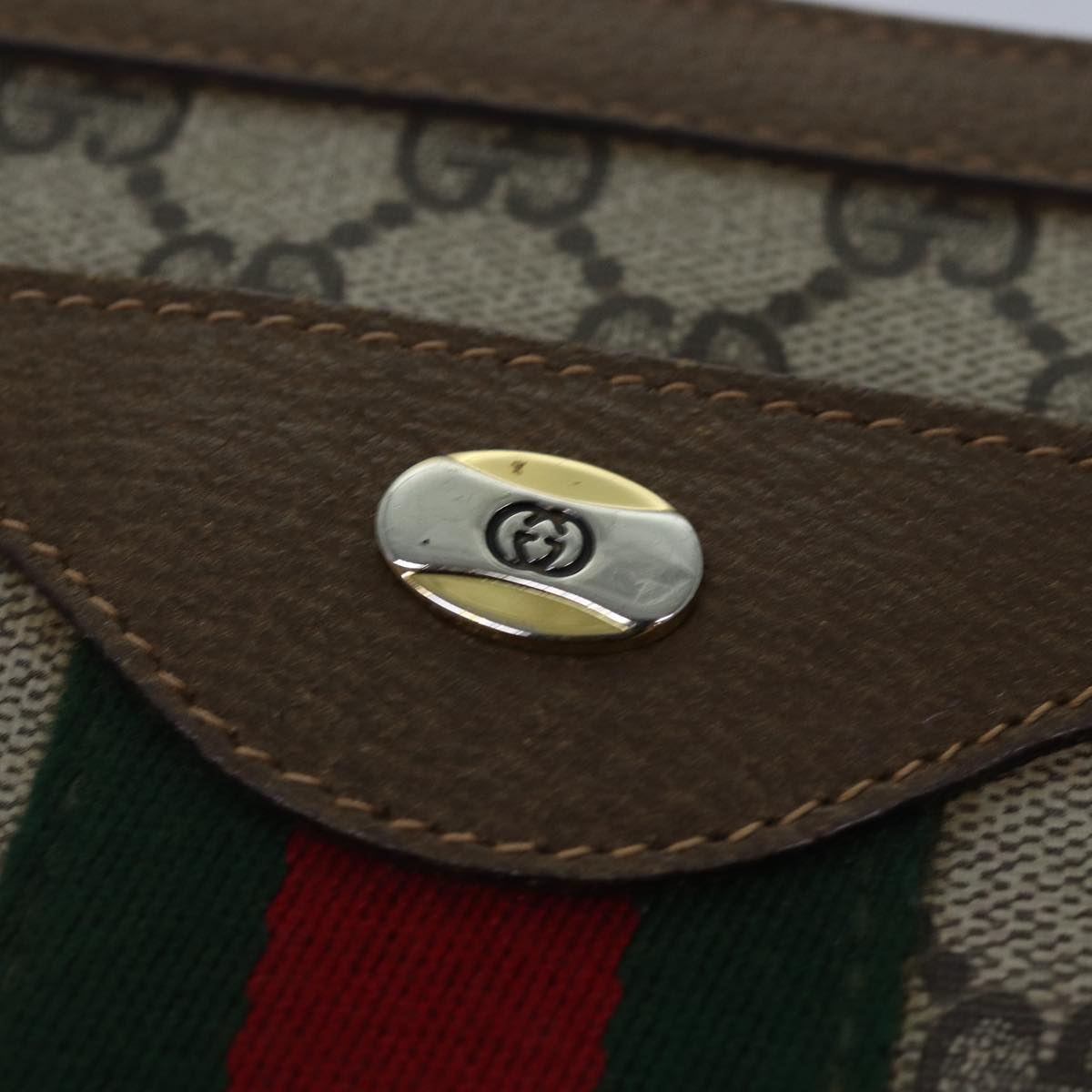 GUCCI GG Canvas Web Sherry Line Shoulder Bag PVC Leather Beige Green 83269