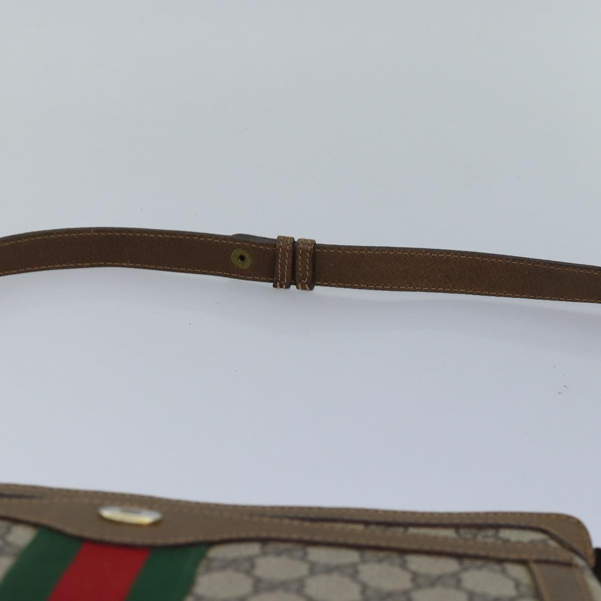 GUCCI GG Canvas Web Sherry Line Shoulder Bag PVC Leather Beige Green 83269
