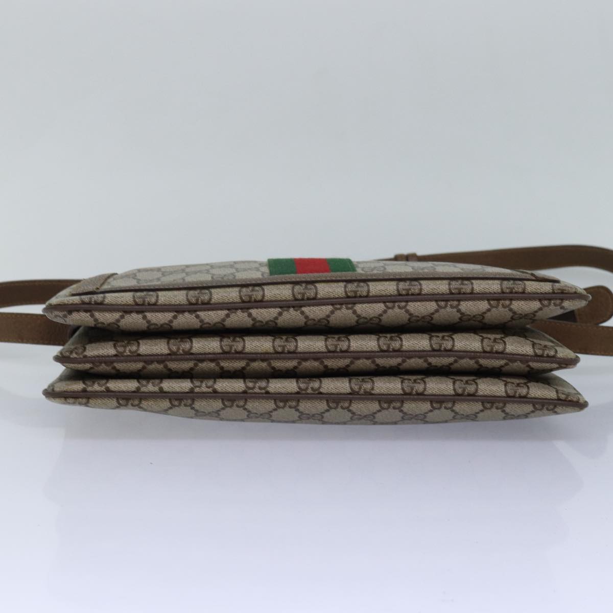 GUCCI GG Canvas Web Sherry Line Shoulder Bag PVC Leather Beige Green 83269