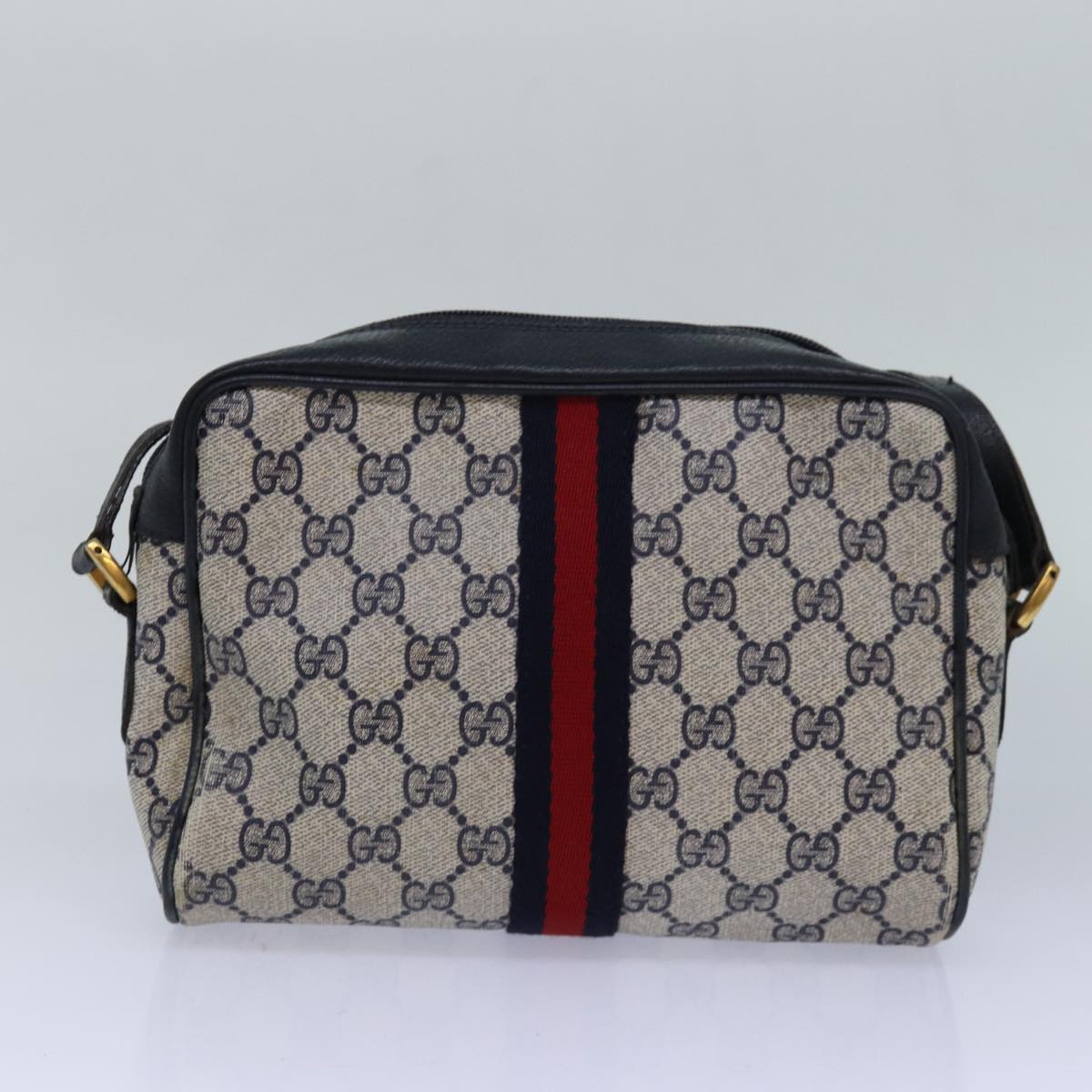 GUCCI GG Canvas Sherry Line Shoulder Bag PVC Leather Navy Red 83291