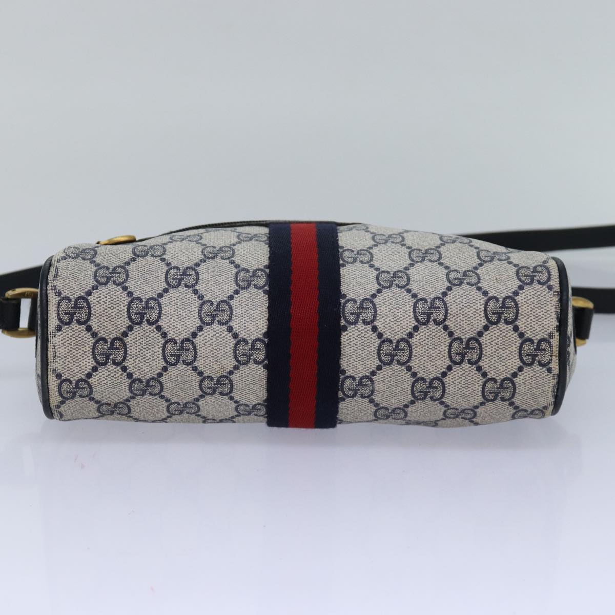 GUCCI GG Canvas Sherry Line Shoulder Bag PVC Leather Navy Red 83291