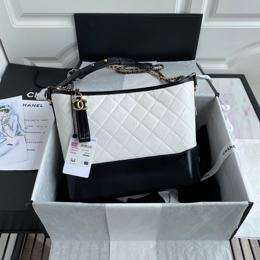 CHLGabrielle Hobo Handbag White/Black For Women Bags, Shoulder And Crossbody Bags 9.8in/25cm A93824 Y61477 C0200
