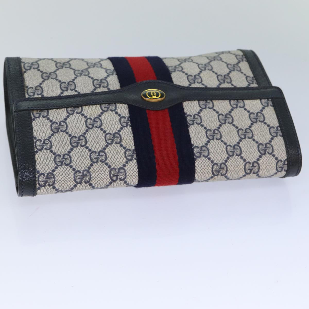 GUCCI GG Supreme Sherry Line Clutch Bag PVC Red Navy 89 01 006 83303
