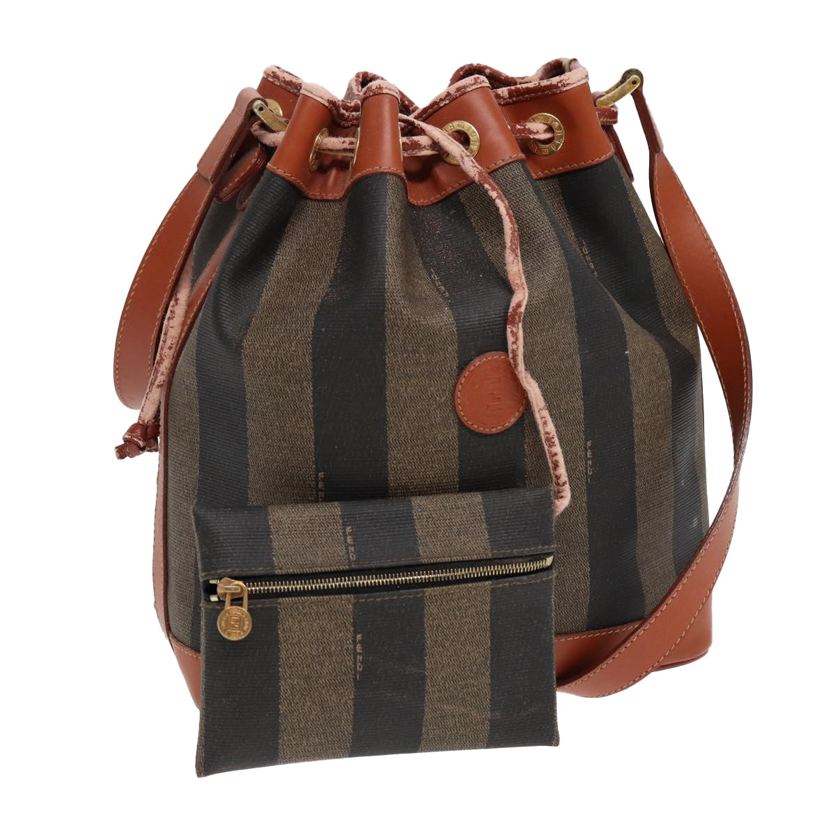FENDI Pecan Canvas Shoulder Bag PVC Leather Brown 83311