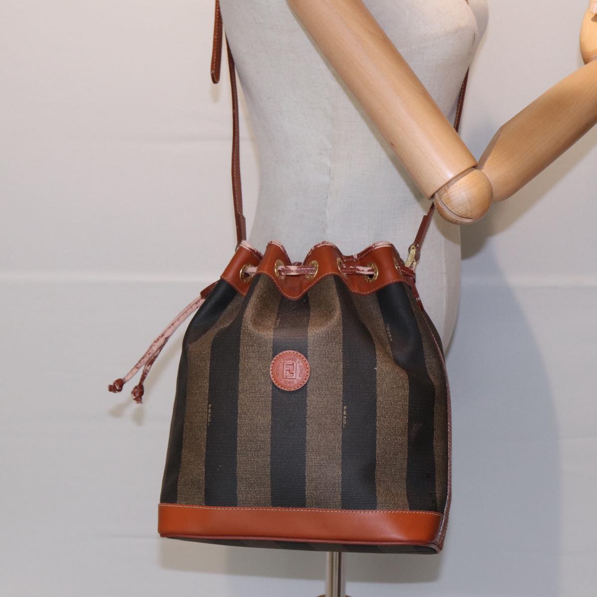 FENDI Pecan Canvas Shoulder Bag PVC Leather Brown 83311