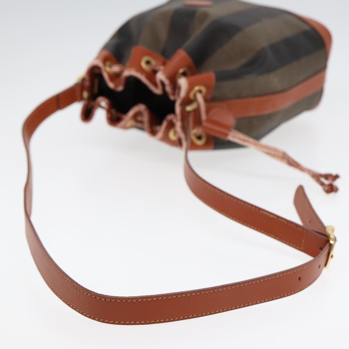 FENDI Pecan Canvas Shoulder Bag PVC Leather Brown 83311
