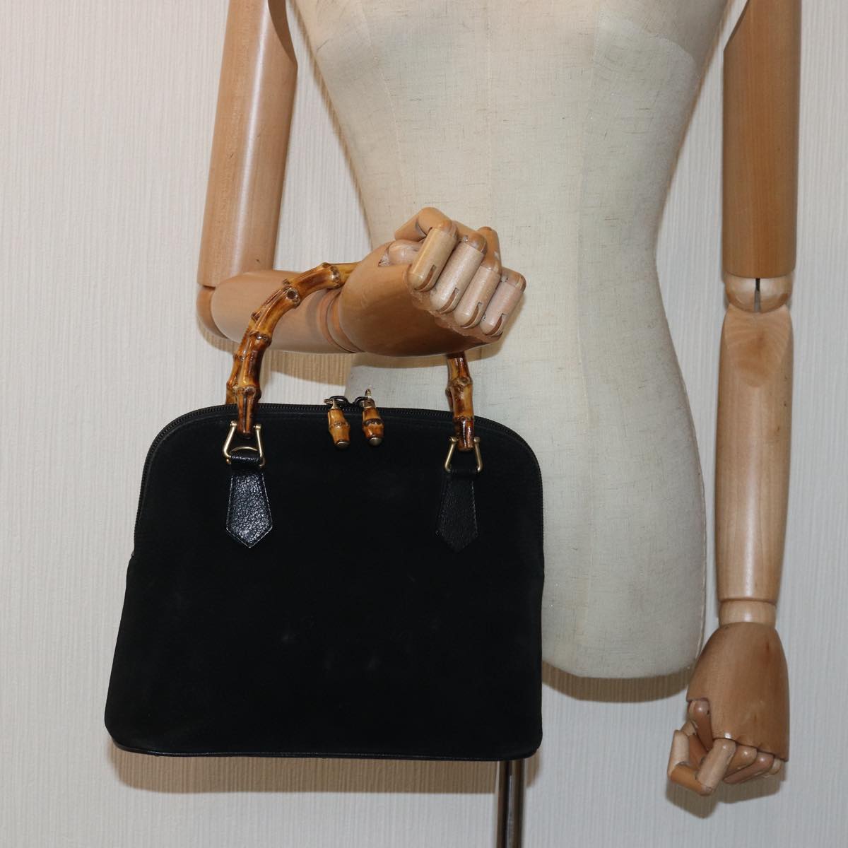 GUCCI Bamboo Hand Bag Suede Black 000 1046 0290 83323