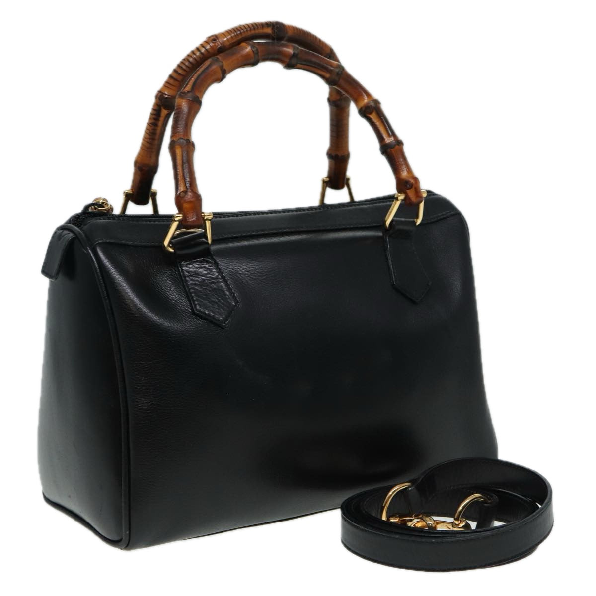 GUCCI Bamboo Hand Bag Leather 2way Black 000 122 0294 83372