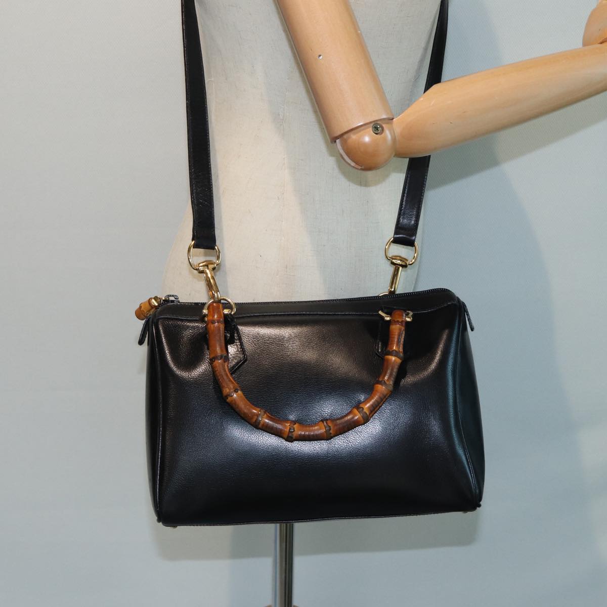 GUCCI Bamboo Hand Bag Leather 2way Black 000 122 0294 83372