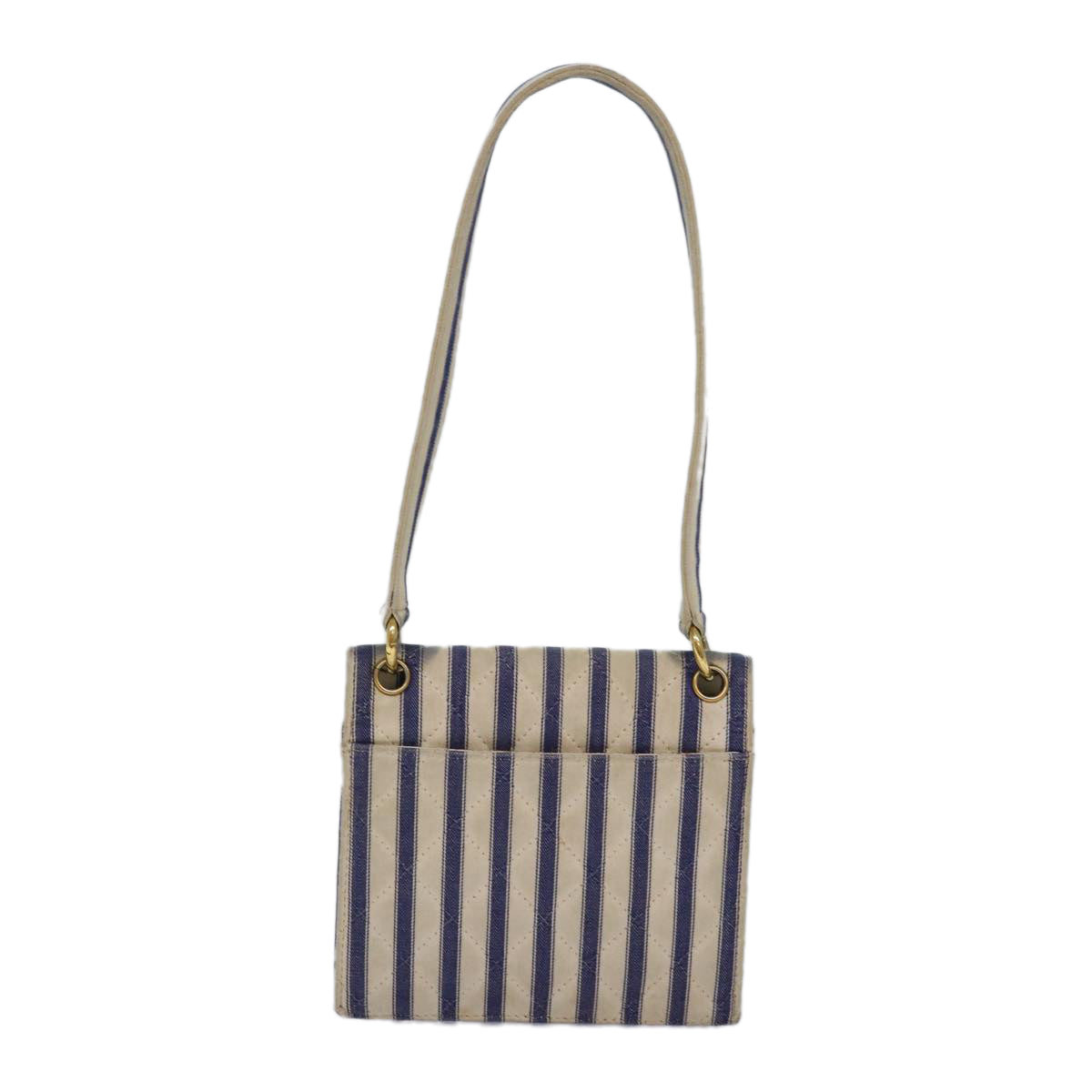 CHANEL Turn Lock Shoulder Bag Canvas Blue CC 83375