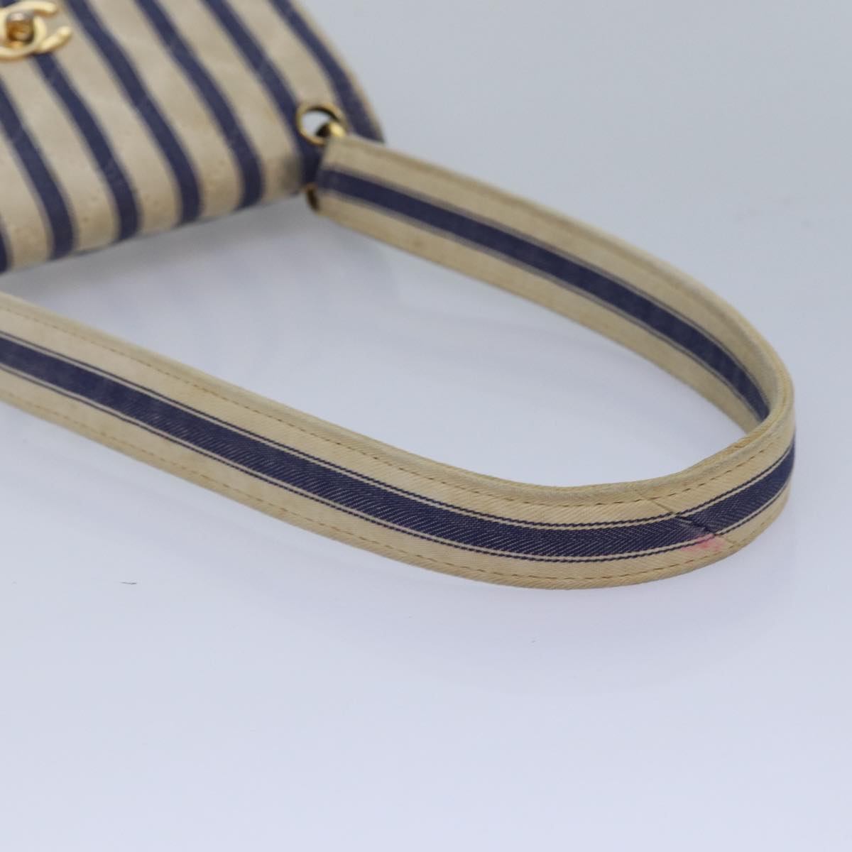 CHANEL Turn Lock Shoulder Bag Canvas Blue CC 83375