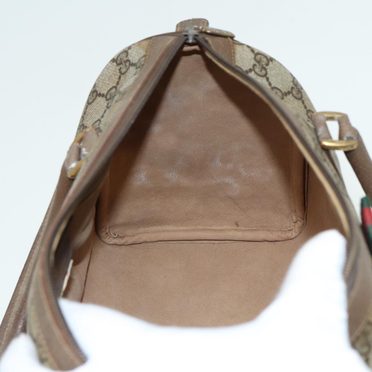 GUCCI GG Supreme Web Sherry Line Boston Bag PVC Beige Red 111 02 007 83384
