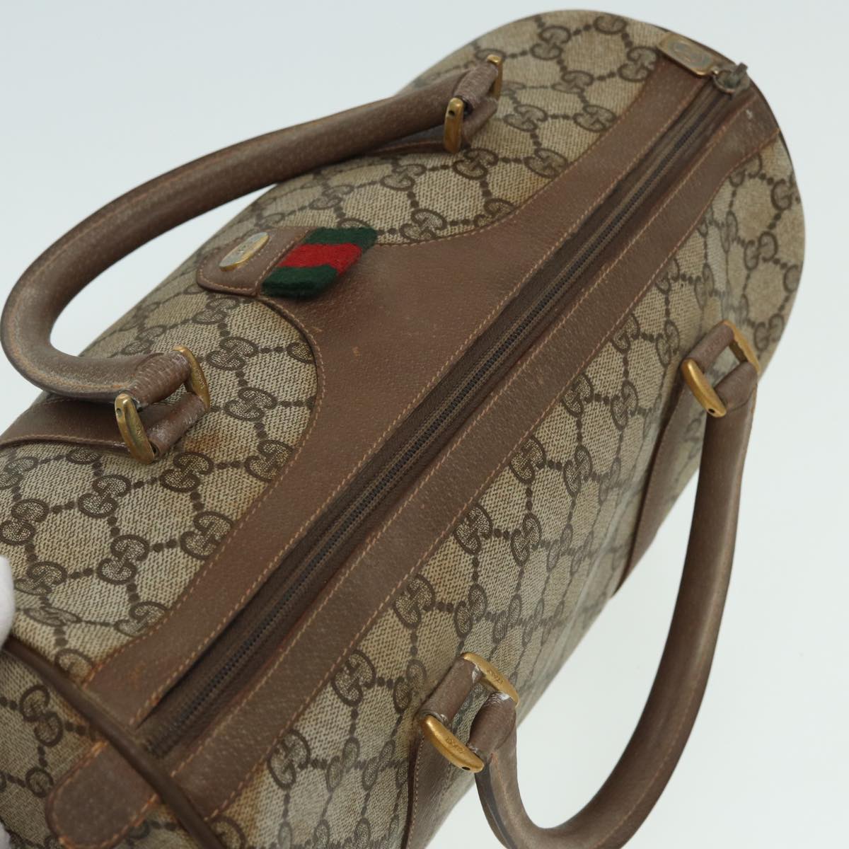GUCCI GG Supreme Web Sherry Line Boston Bag PVC Beige Red 111 02 007 83384