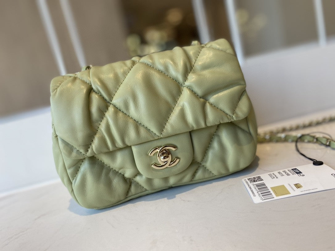 CHLSmall Flap Bag Gold Hardware Green For Women, Women’s Handbags, Shoulder Bags 7.5in/19cm AS2232
