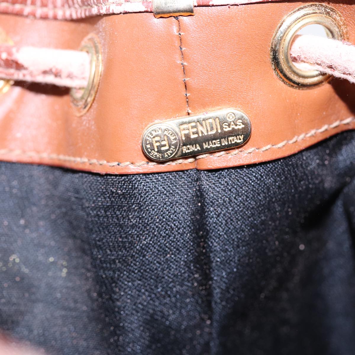 FENDI Pecan Canvas Shoulder Bag Brown Black 83448